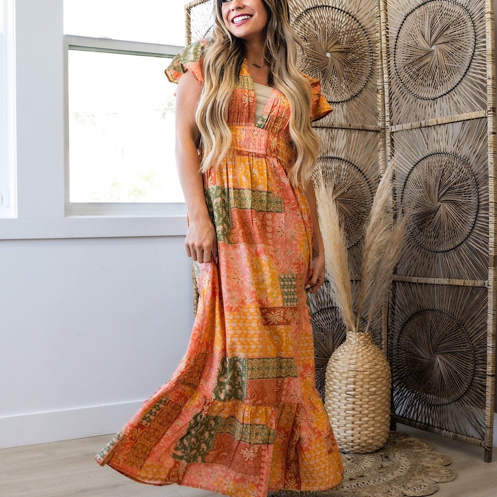 BILA 77 NWT Sorrento Flutter Dress Women's Size Small Maxi Harvest Colors